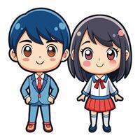 two cartoon characters of girl in school uniforms white background vector