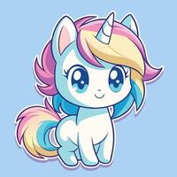 a cute little unicorn with a rainbow mane white background vector