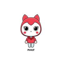 a cartoon cat wearing a red hat and a red bow white background vector