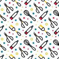 seamless pattern with kitchen and polka dots white background vector
