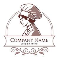 a logo for a bakery or cafe with a woman in a chef hat white background vector