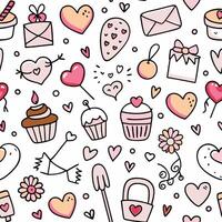 seamless pattern with hearts and cupcakes vector