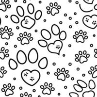 a black and white pattern with paw prints and hearts white background vector