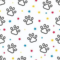 seamless pattern with paw prints stars white background vector