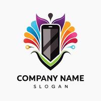a colorful phone logo with a flower in the middle white background vector