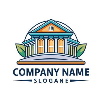 a building with a large window and a sign that says compan white backgroundy name vector