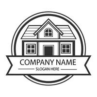 a house logo with a ribbon house in the middle white background vector
