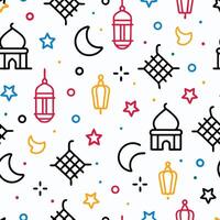 ramadan seamless pattern with colorful lights and stars white background vector