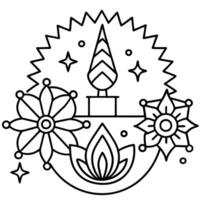 a black and white drawing of a candle and flowers white background vector
