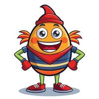 cartoon character of an egg with a hat and red shoes vector