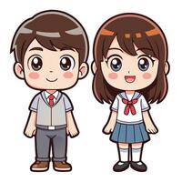 a cartoon couple in school uniforms vector