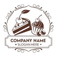 a logo for a bakery or cafe with a piece of cake and a cherry white background vector