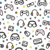 a seamless pattern with game controllers and other ite white backgroundms vector