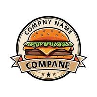 a hamburger logo design with a ribbon white background vector