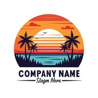 sunset on the beach with palm trees white background vector