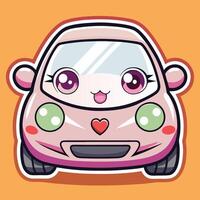a cartoon car with eyes and a heart on the front white background vector