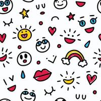 seamless pattern with smiley faces and hearts white background vector