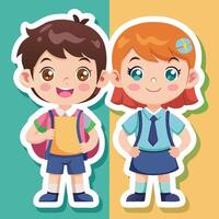 two children in school standing next to each other white background vector