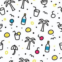 seamless pattern with drinks and palm trees white background vector