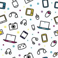 seamless pattern of electronic devices and accessories white background vector