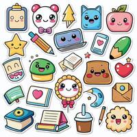cute kawaii stickers set, illustration white background vector
