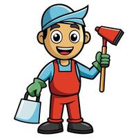 a cartoon man with a mop and bucket white background vector