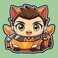 a sticker of a cat driving white background vector