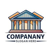 a company logo with a building and pillars, vector