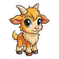 cartoon goat with horns and horns on a white background, vector