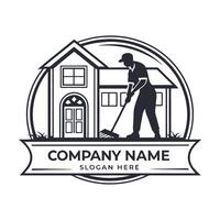 a man sweeping the house logo design white background,, vector