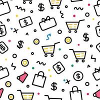 shopping seamless pattern with shopping cart money and other items vector