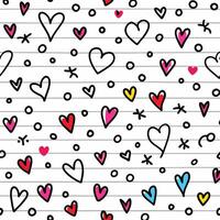 seamless pattern with hearts and stars on lined paper vector