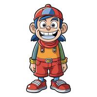 cartoon boy in red overalls and cap vector