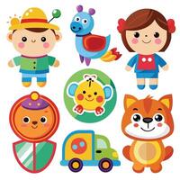 cartoon children's toys set white background illustration vector