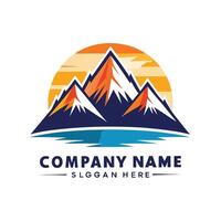 mountain logo design with mountains and water, vector