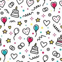 seamless pattern with birthday party items white background, vector