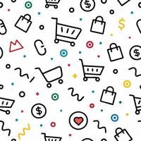 shopping cart seamless pattern white background vector
