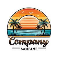 the company logo is a palm tree and sunset vector
