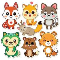 cute forest animals set of stickers vector