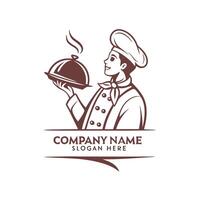 chef holding a tray with a dish on it, logo design vector