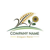 a wheat field with sunflowers and wheat logo vector