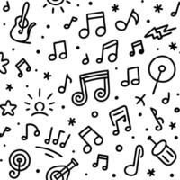 music notes and musical instruments in a black and white pattern vector