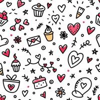 seamless pattern with hearts and cupcakes, vector