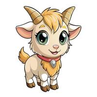 a cartoon goat with horns and a collar white background, vector