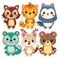 cute animals set white background vector