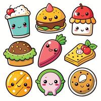 cute food icons set, white background, illustration vector