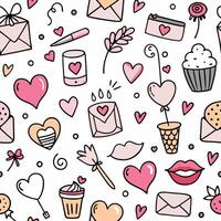 seamless pattern with hearts, cupcakes, and other items vector