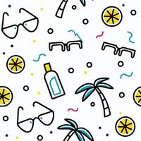 summer seamless pattern with sunglasses, lemonade and palm trees vector
