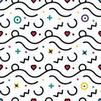 seamless pattern with colorful shapes and hearts, vector