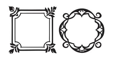 set of decorative design elements including frames and floral ornaments art on black and white colour vector